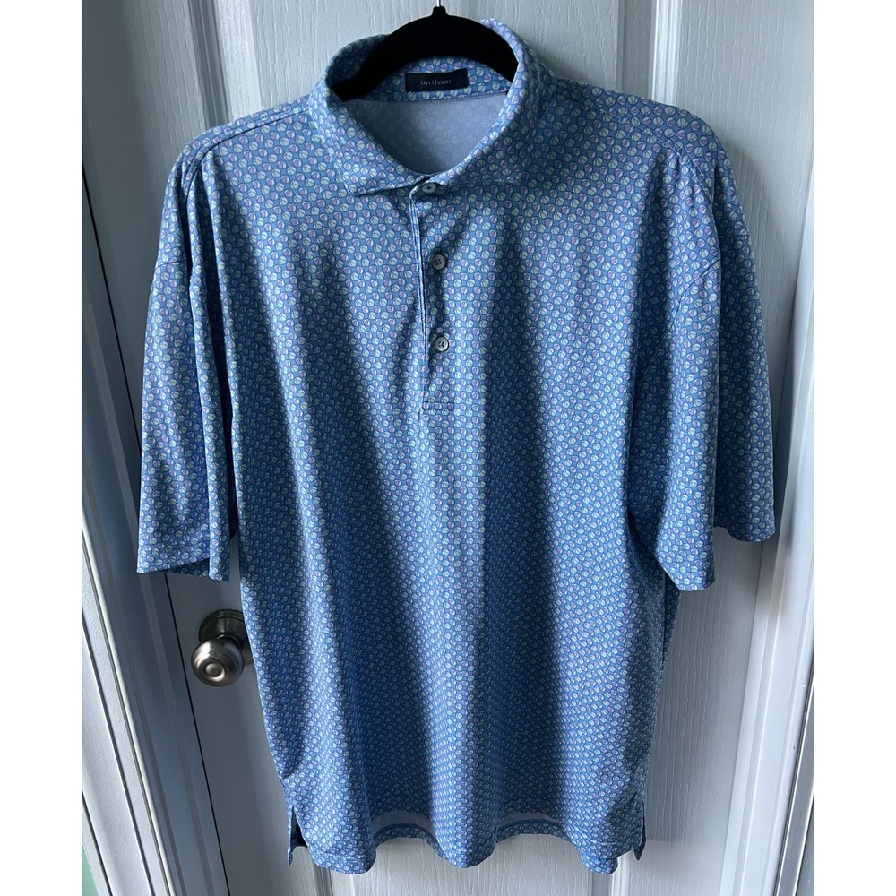 Turtleson Mens Golf Polo Shirt  Blue Beach Ball Print Size‎ L
